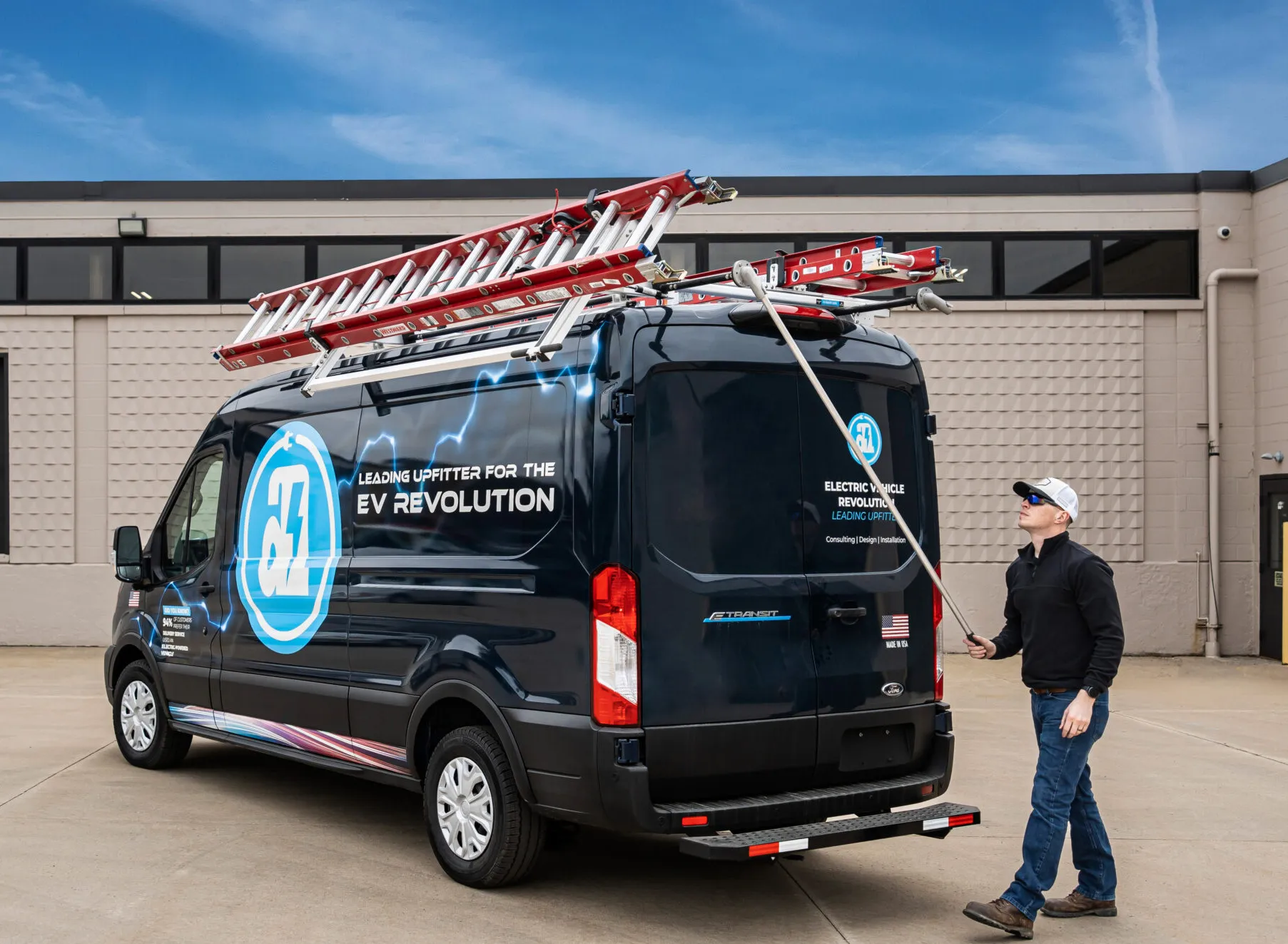 Adrian Steel PROFILE Series ladder rack on a work vehicle